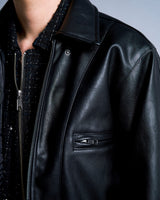 short length zipped PU-leather sport jacket