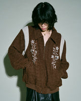 flower embroidery lame tweed varsity jacket