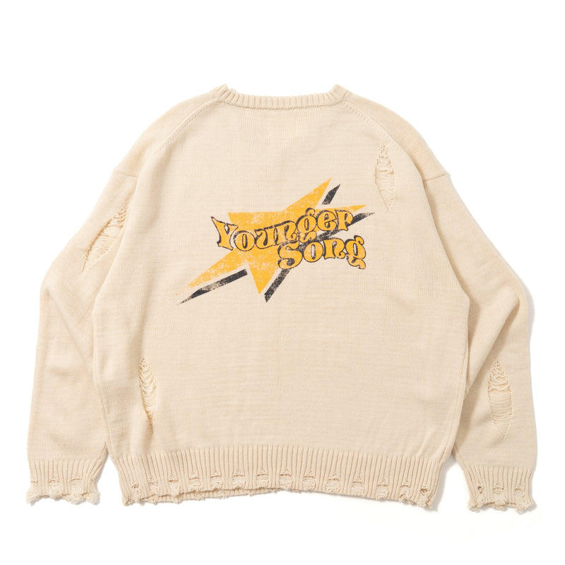 star logo v neck damage knit