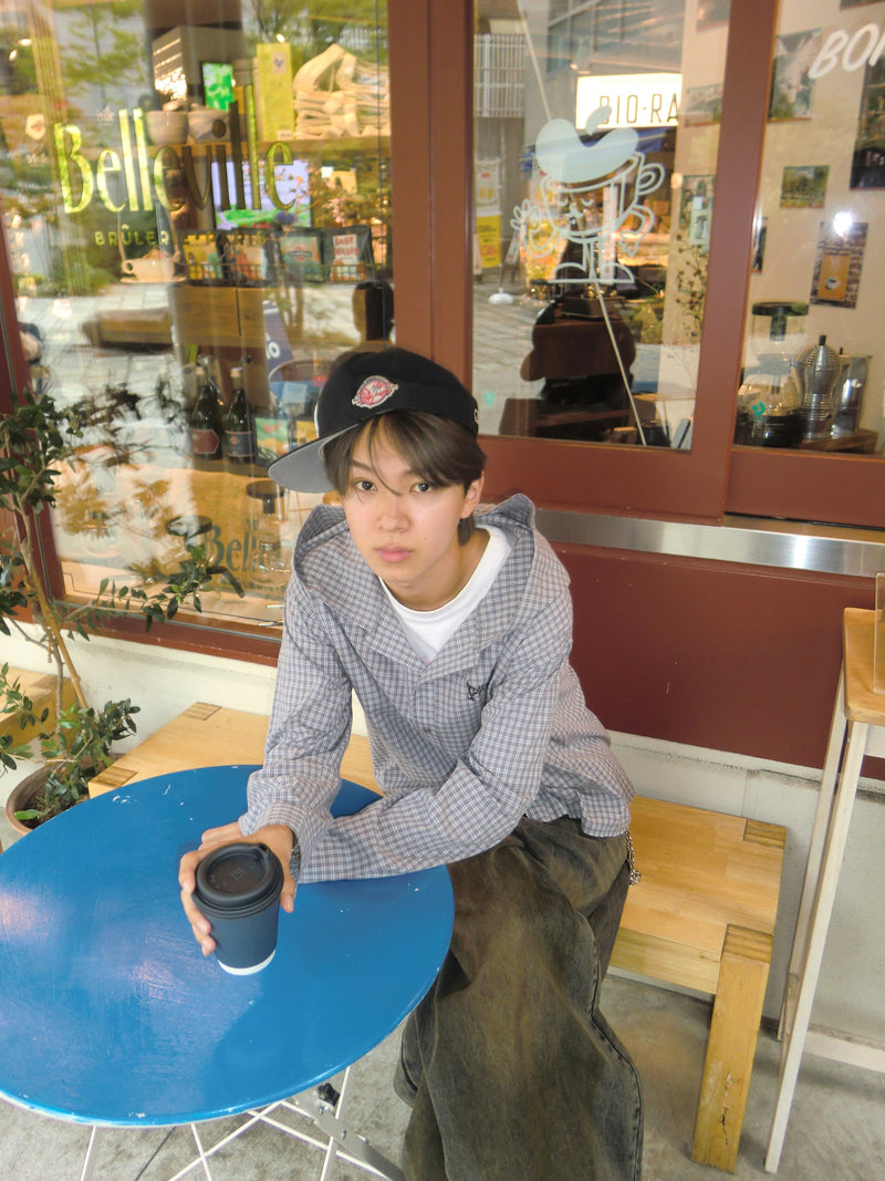 Tribal logo check hooded shirt