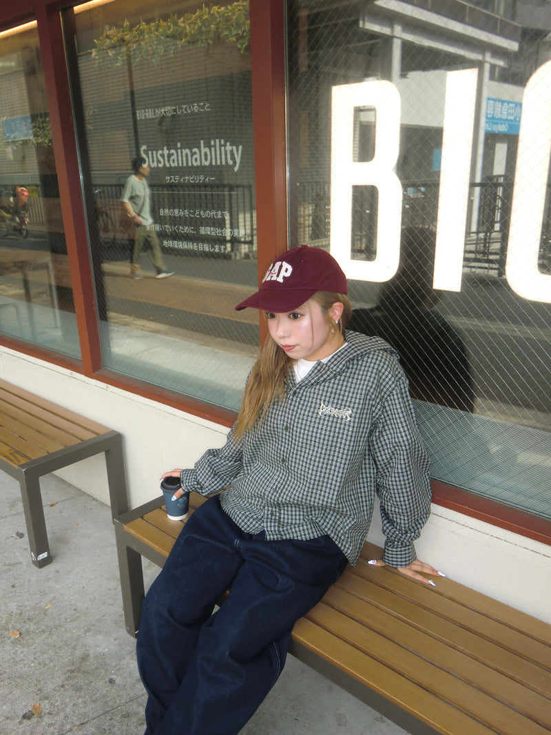 Tribal logo check hooded shirt