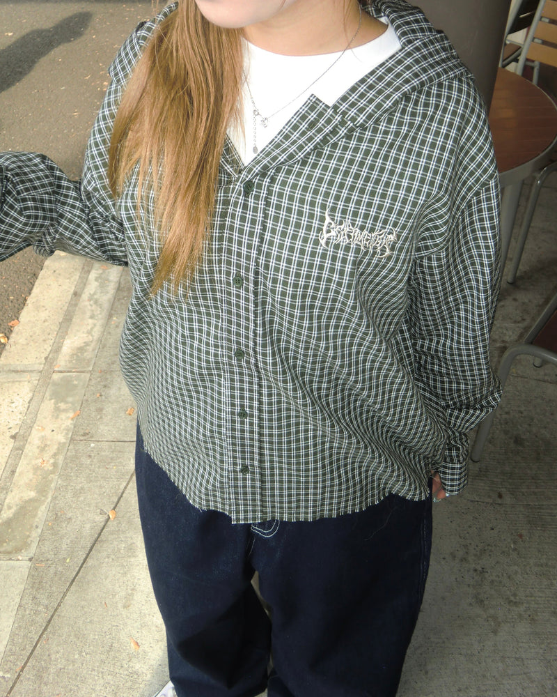 Tribal logo check hooded shirt