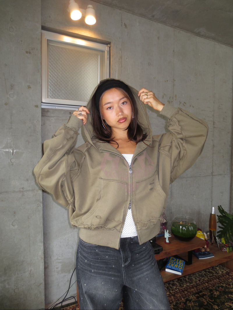 heart logo damage zip hoodie – YZ