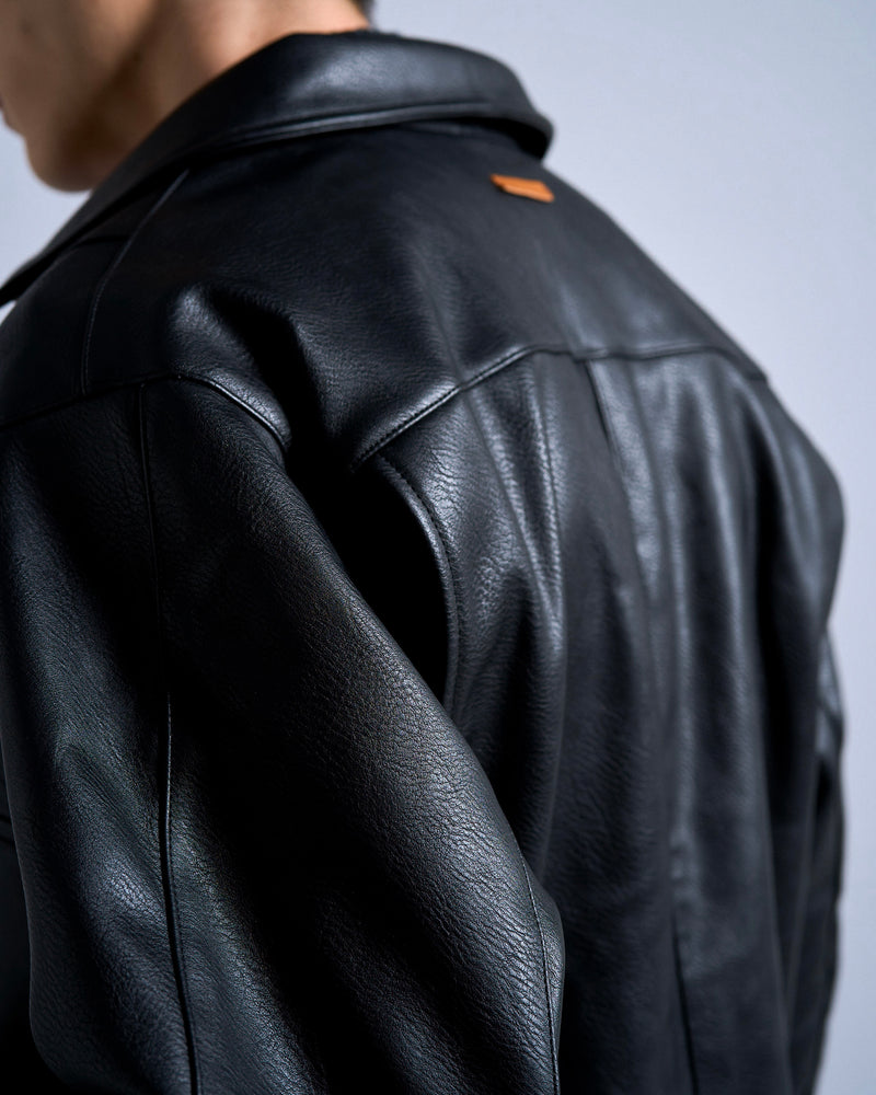 short length zipped PU-leather sport jacket