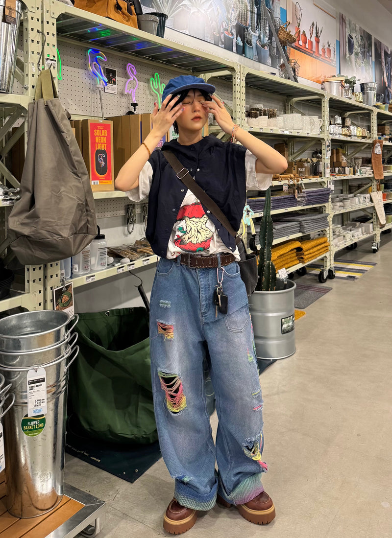 rainbow damage denim