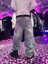 Ninety Girl Logo 亮片越野牛仔裤 