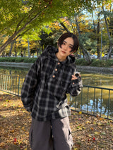 wool like check hood