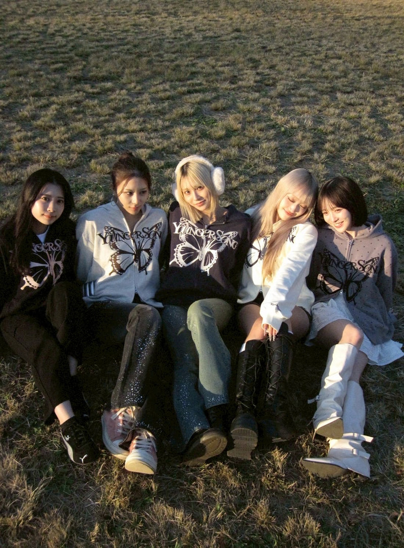 正面蝴蝶標誌拉鍊連帽衫 