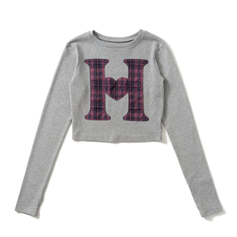 H heart check pattern long Tee