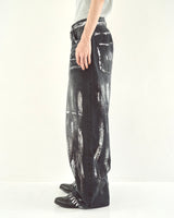 wide baggy silver coating denim trousers