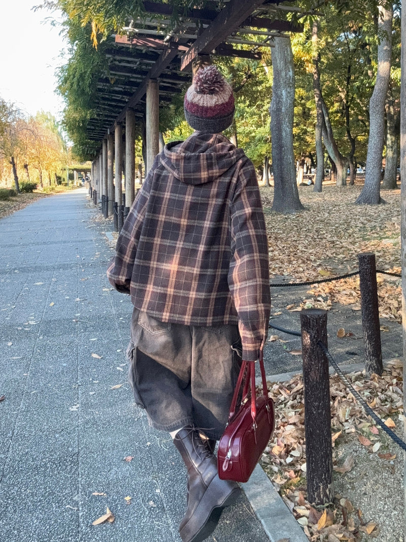 wool like check hood