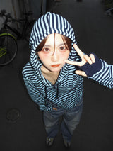 Striped rib knit zip hoodie