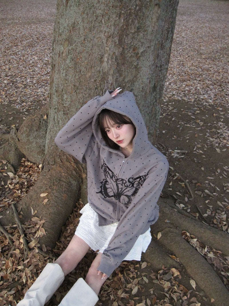 正面蝴蝶標誌拉鍊連帽衫 