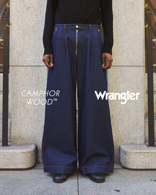 【 CamphorWood × Wrangler 】front zip wide baggy broken denim trousers