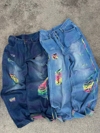 rainbow damage denim