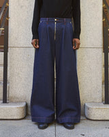 【 CamphorWood × Wrangler 】front zip wide baggy broken denim trousers