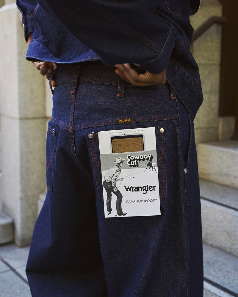 【 CamphorWood × Wrangler 】front zip wide baggy broken denim trousers