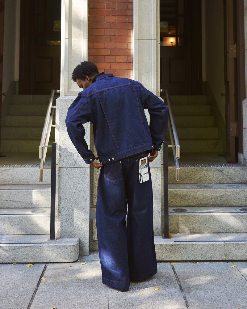 【 CamphorWood × Wrangler 】front zip wide baggy broken denim trousers