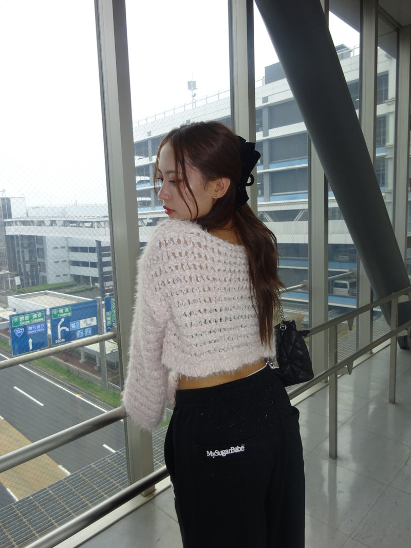 chain embroidery  glitter sweat pants