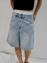 flare denim shorts