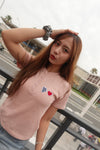 Heart patch logo henley neck short-sleeve tee 