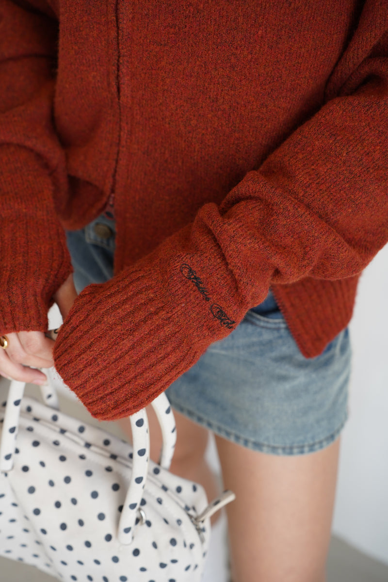 off shoulder zip knit