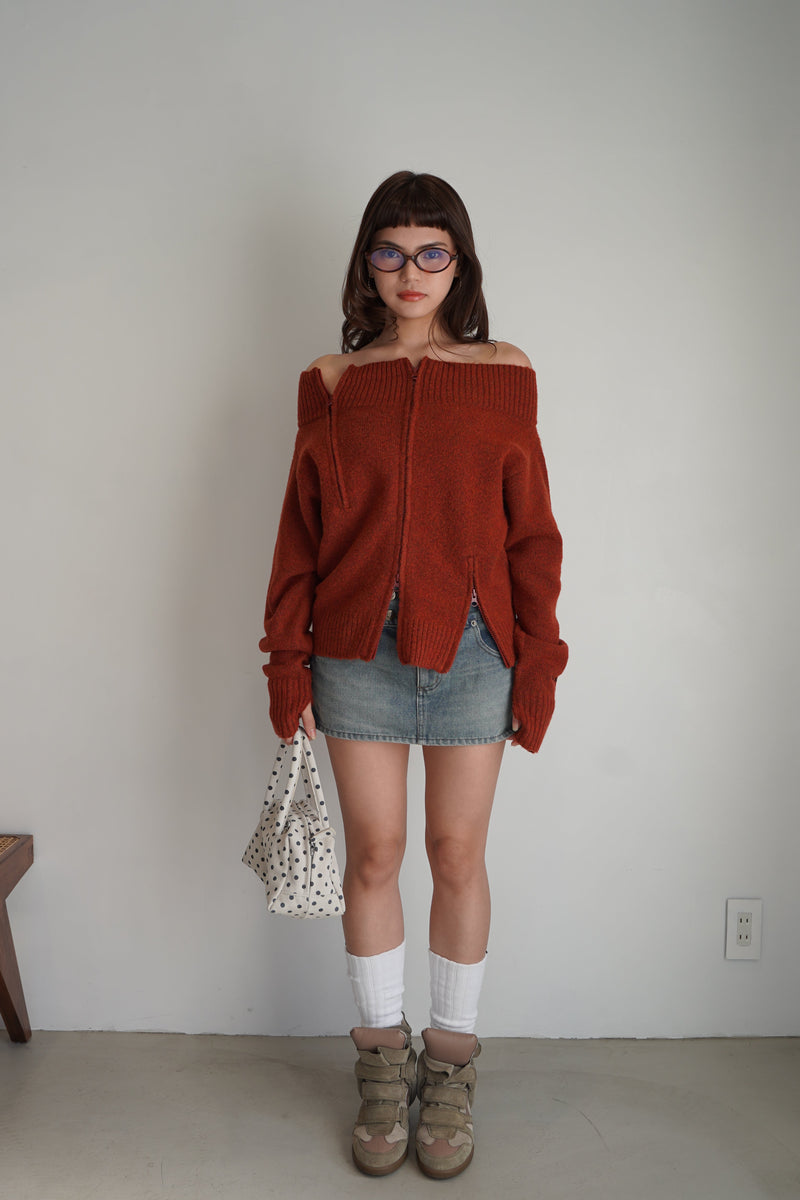 off shoulder zip knit