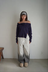 off shoulder zip knit