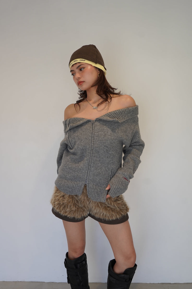 off shoulder zip knit