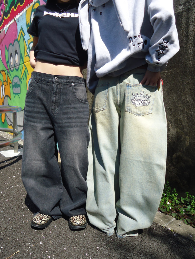 King Logo Slub Denim Buggy Pants
