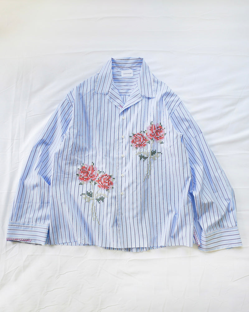 flower embroidery cut off stripe l/s shirt