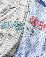 flower embroidery cut off stripe l/s shirt