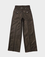 PRESSED POLYESTER FLARE SLACKS 