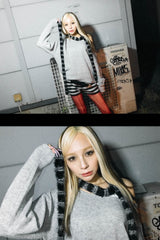 針織一字肩上衣 