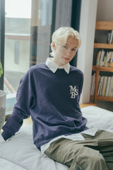 chain embroidery crew sweatshirt