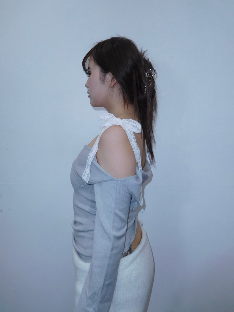 Lace ribbon tops（Knit tops）