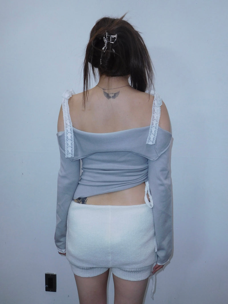Lace ribbon tops（Knit tops）