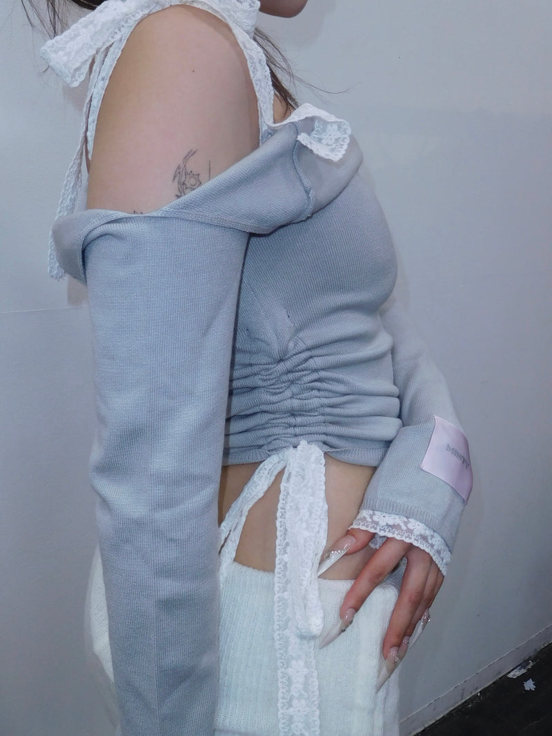 Lace ribbon tops（Knit tops）