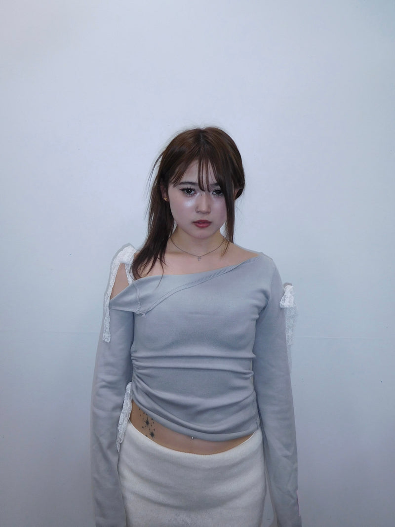Lace ribbon tops（Knit tops）