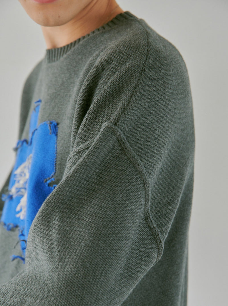 inside-out flower motif cotton sweater