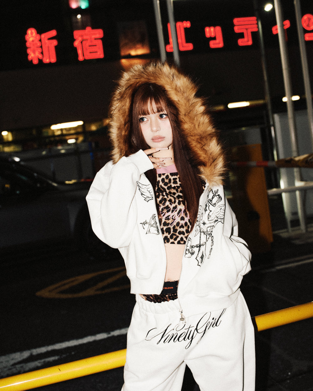 Cross Logo glitter Fur Zip Hoodie – YZ