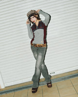 V領修身號碼T恤 