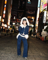 Ninety Girl Rhinestone Fur Zip Hoodie