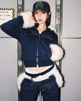 Ninety Girl Rhinestone Fur Zip Hoodie