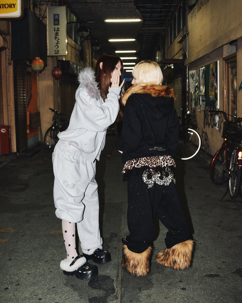 90 Logo Glitter Fur Zip Hoodie – YZ