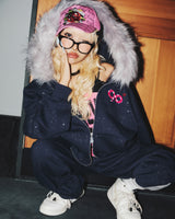 90 Logo Glitter Fur Zip Hoodie 