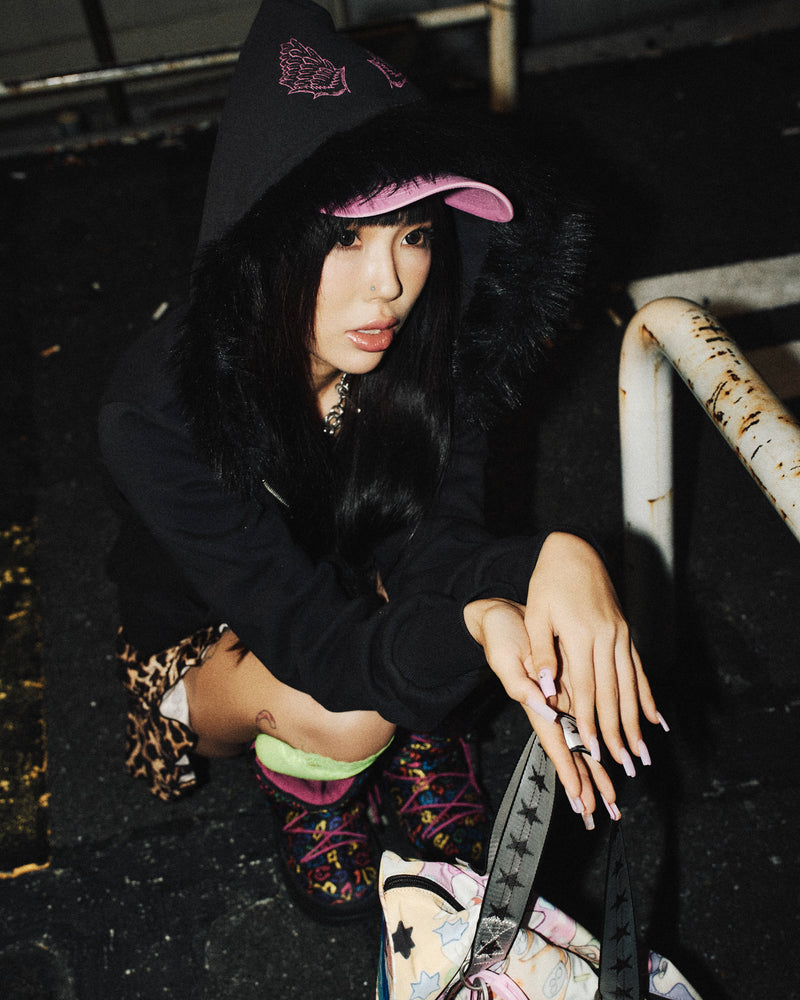 Y2k 毛绒拉链连帽衫 