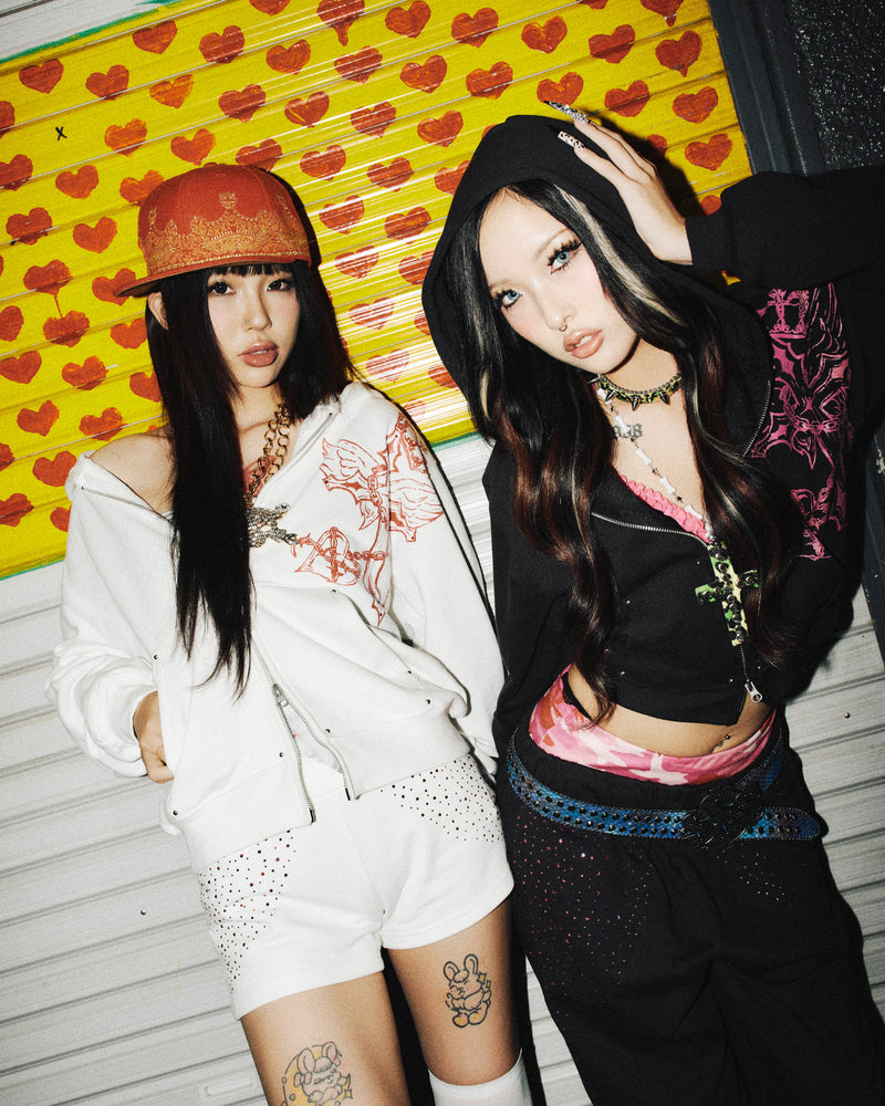 Angel rhinestone micro sweat shorts