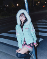 Waist-Defined Fur Zip Hoodie 
