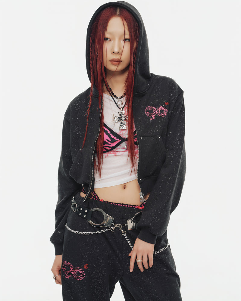 90 Logo Glitter Zip Hoodie